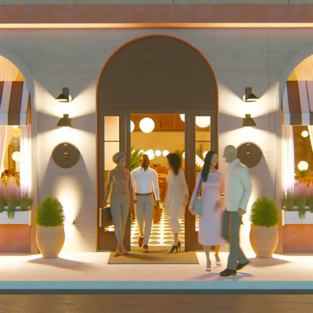 Vendégek belépnek a PizzaWorld pizzéria meleg, családias hangulatú bejáratán.