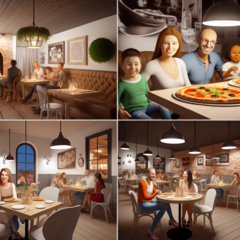 Hangulatos, modern pizzéria belső tér, ahol vendégek pizzát fogyasztanak