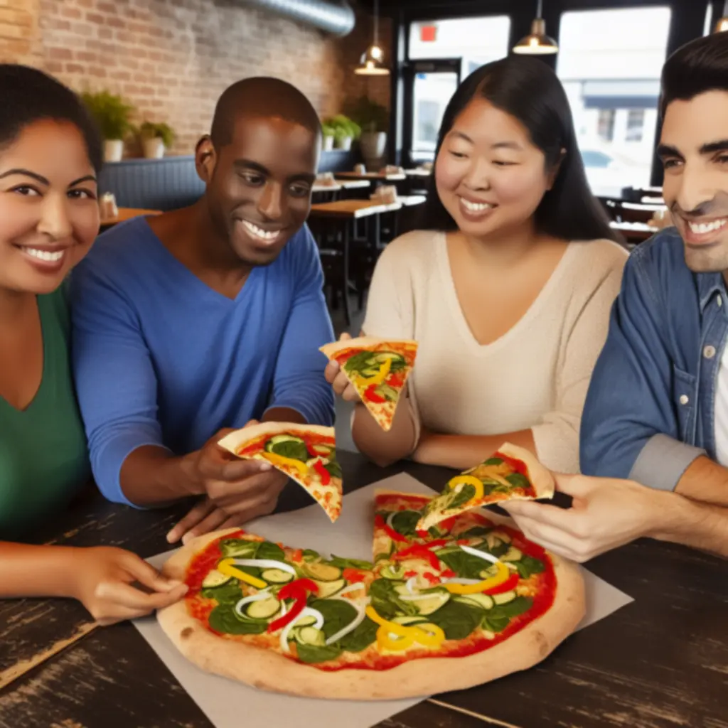 Vegetáriánus pizzák friss zöldségekkel, meghitt éttermi hangulatban
